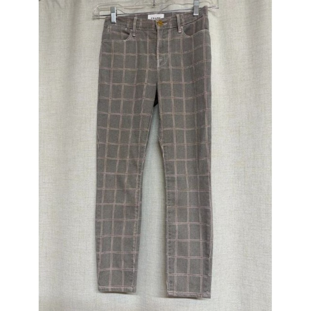 FRAME Sz 25 Le High Skinny Ankle Gray Plaid Denim Jeans Pants womens $228